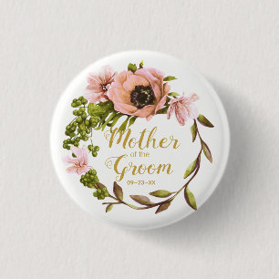 Pink Peony Wreath Mother of the Groom ID456 3 Cm Round Badge