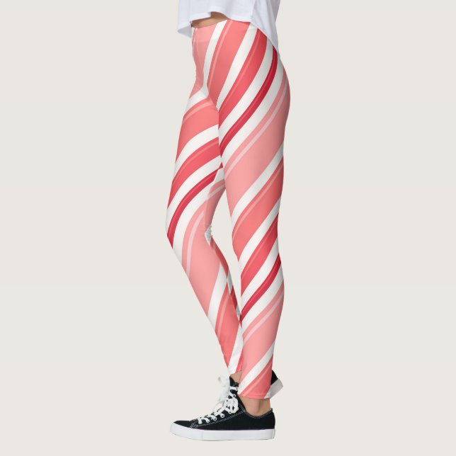 Pink Peppermint Candy Stripe Leggings (Left)
