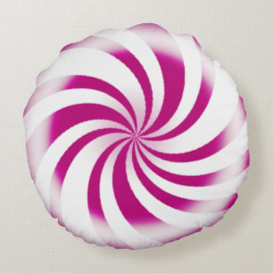 Pink Peppermint Candy Swirl Holiday Round Cushion