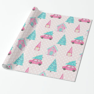 Pink Peppermint Gnome Christmas Tree Pattern  Wrapping Paper