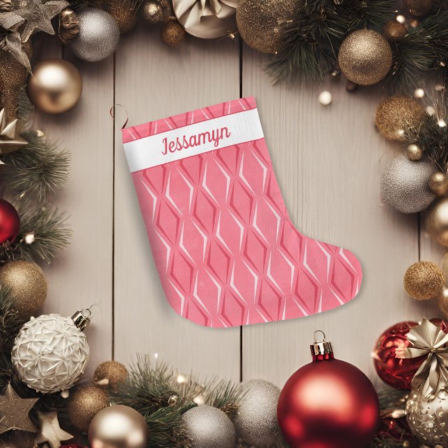 Pink Peppermint Mid Century Modern Holiday Large Christmas Stocking (Pink Peppermint Mid Century Modern Holiday Large Christmas Stocking)