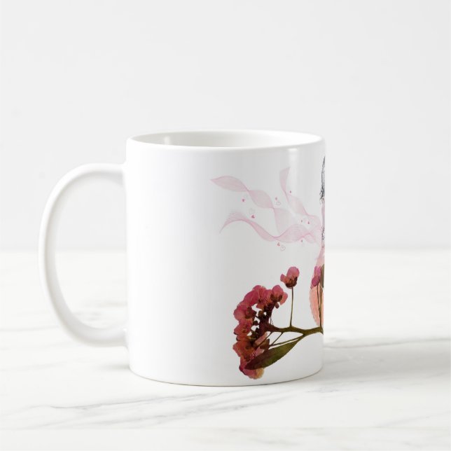 Pink Perfume Bottle & Flowers Coffee Mug Aesthetic (Left)