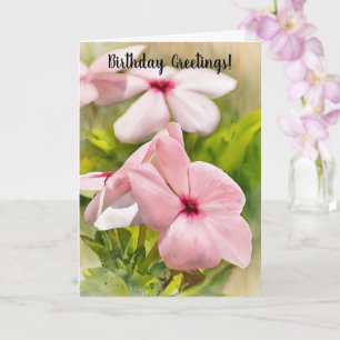 Pink Periwinkle Flowers Garden Art Birthday Card