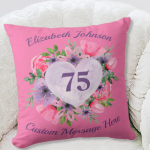 Pink Personalised 75th Birthday Pillow for Women