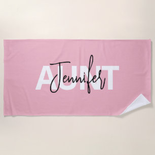 Pink Personalised Aunt Typography Beach Towel
