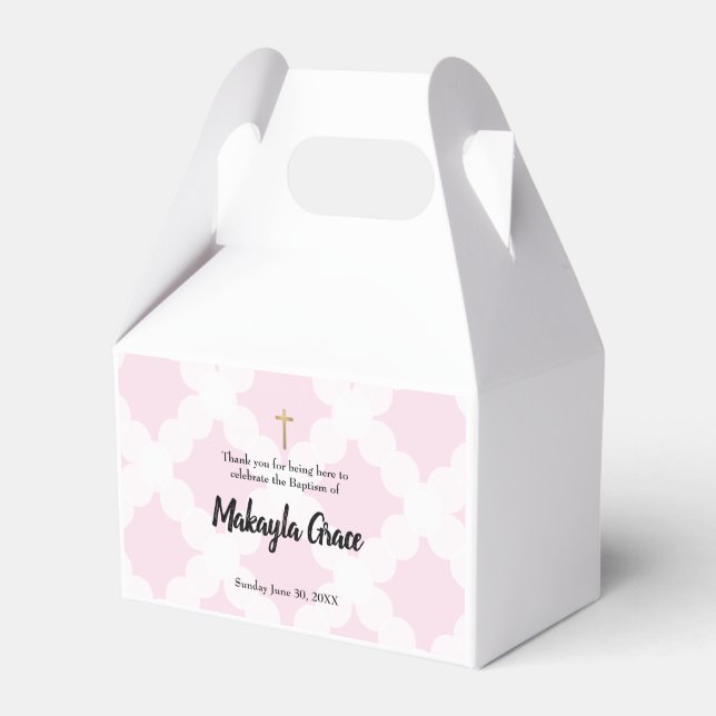 Pink personalised Baby girl Baptism Thank you Gift Favour Box (Front Side)