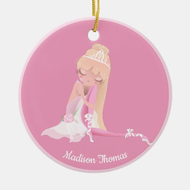 Pink Personalised Ballet Dancer Ceramic Ornament (Front)