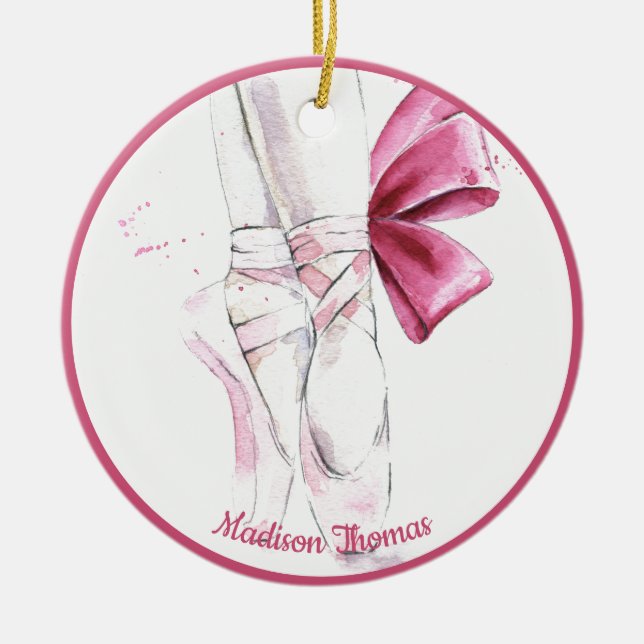  Pink Personalised Ballet Slippers Ceramic Tree Decoration (Front)