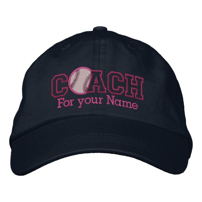 Pink Personalised Baseball Coach with your name Embroidered Hat (Front)