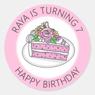 Pink Personalised Birthday Classic Round Sticker