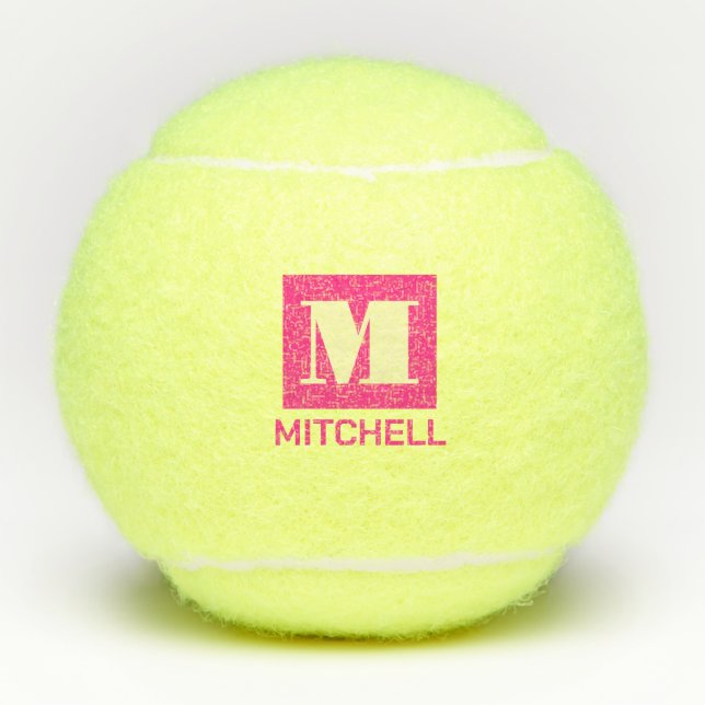 Pink Personalised Bold Initial Monogram Name Tennis Balls (Front)