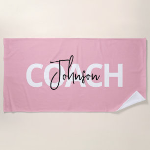 Pink Personalised Coach Typography Beach Towel