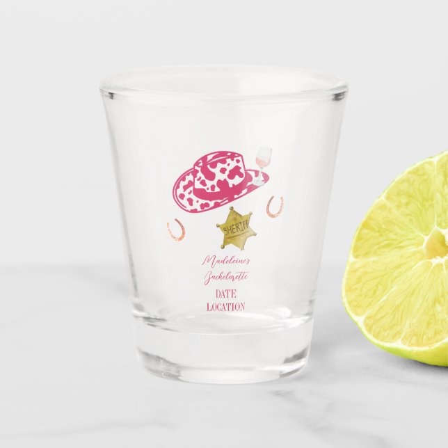 Pink Personalised Cowgirl Hat Country Bachelorette Shot Glass (Front)