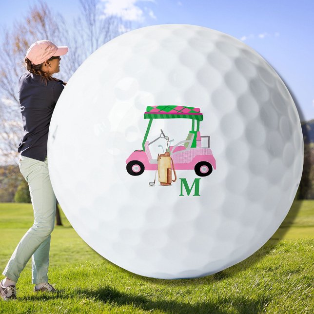 Pink Personalised Custom Golf Cart Clubs Monogram  Balls (Creator Uploaded)