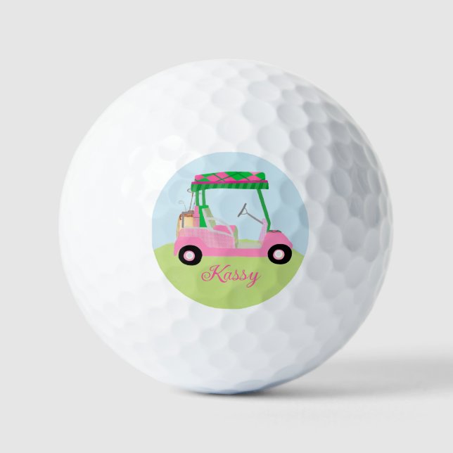 Pink Personalised Custom Golf Cart Clubs Name Balls (Front)