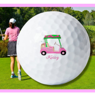 Pink Personalised Custom Golf Cart Clubs Name Golf Balls