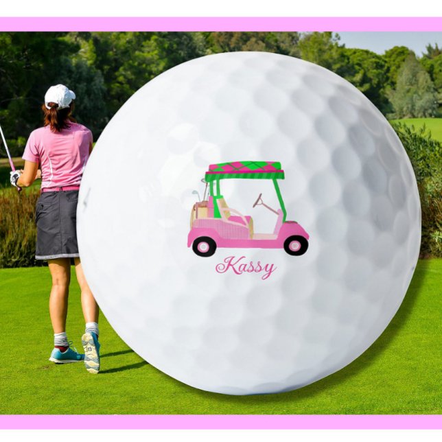 Pink Personalised Custom Golf Cart Clubs Name Golf Balls (Creator Uploaded)