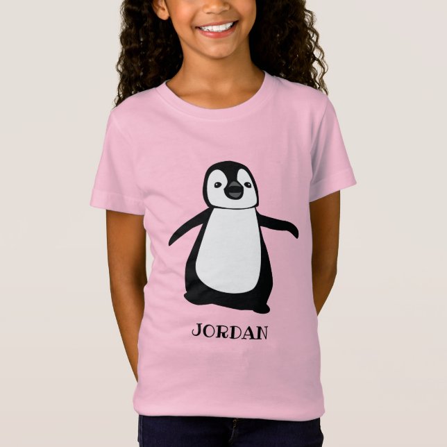 Pink personalised cute penguin illustration Girl T-Shirt (Front)