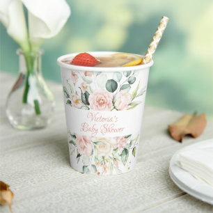 Pink Personalised Elegant Floral Baby Shower Paper Cups