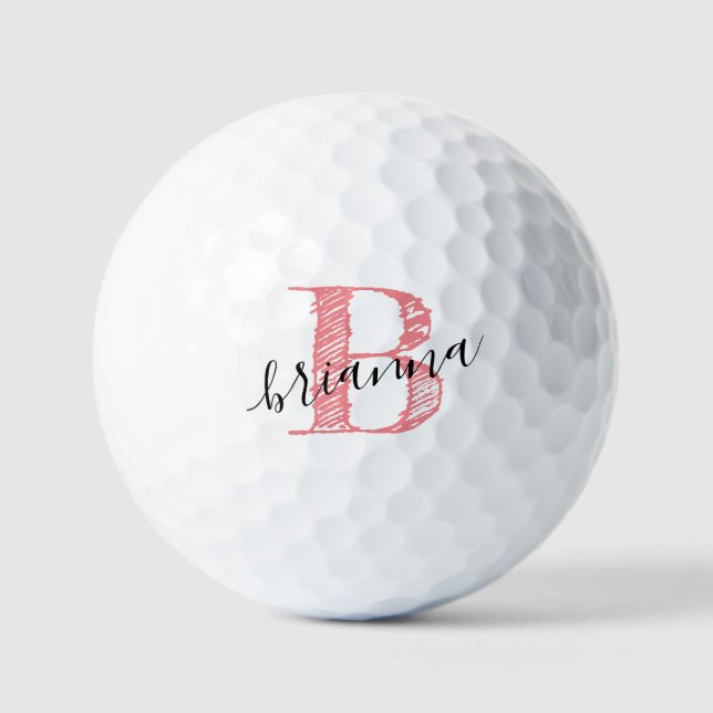 Pink Personalised Elegant Script Monogram Initial Golf Balls (Front)