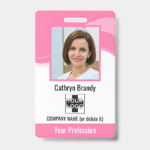 Pink Personalised Employee, Photo, Bar Code & Logo ID Badge