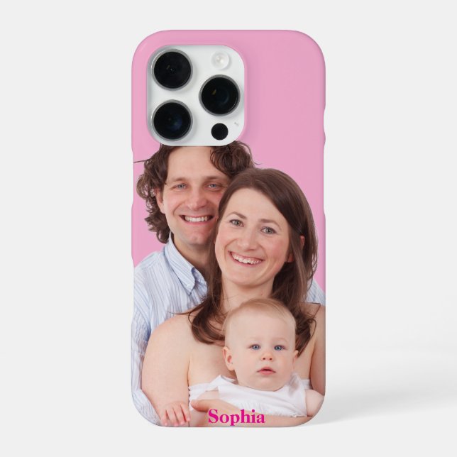 Pink Personalised Family Photo with Custom Name iPhone Case (Back)