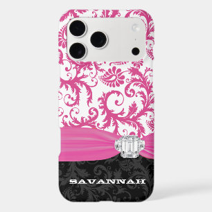 Pink Personalised Faux Rhinestone Damask iPhone