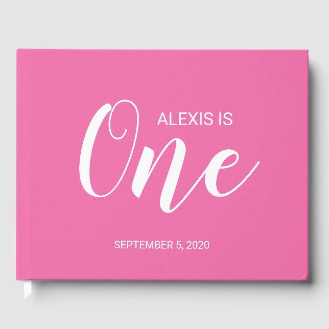 Pink Personalised First Birthday Guestbook (Front)