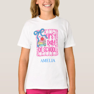 Pink Personalised First Day of School T-Shirt