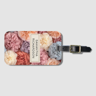 Pink personalised flower luggage tag