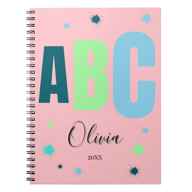 Pink Personalised Girls Back to School Name Notebook (Front)