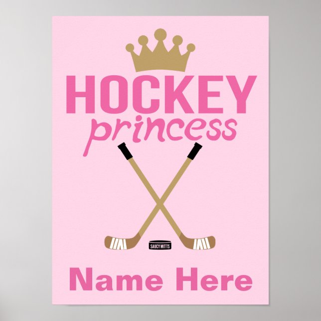 Pink Personalised Girls Hockey Princess Name Poster (Front)