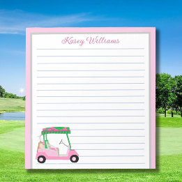 Pink Personalised Golf Cart Name Lined Notepad