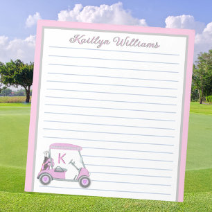 Pink Personalised Golf Cart Name Lined    Notepad