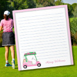 Pink Personalised Golf Cart Name Lined Notepad<br><div class="desc">A charming unique golf cart -- pink and green -- tastefully done -- ready to run the course -- the notepad. This is a great gift for all golf lovers -- fun / attractive / unique. Personalise it with your/her name. If you have any design questions or a special request,...</div>