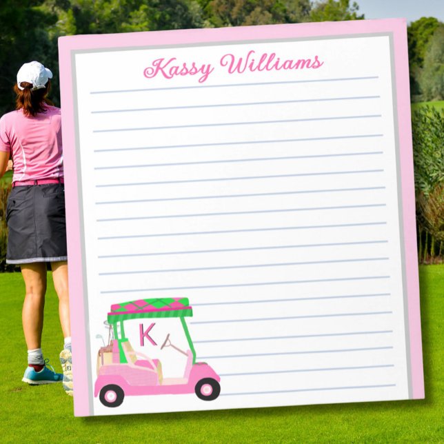Pink Personalised Golf Cart Name Lined    Notepad (Creator Uploaded)