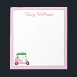 Pink Personalised Golf Cart Name  Notepad<br><div class="desc">A charming unique golf cart -- pink and green -- tastefully done -- ready to run the course -- the notepad. This is a great gift for all golf lovers -- fun / attractive / unique. Personalise it with your/her name. If you have any design questions or a special request,...</div>