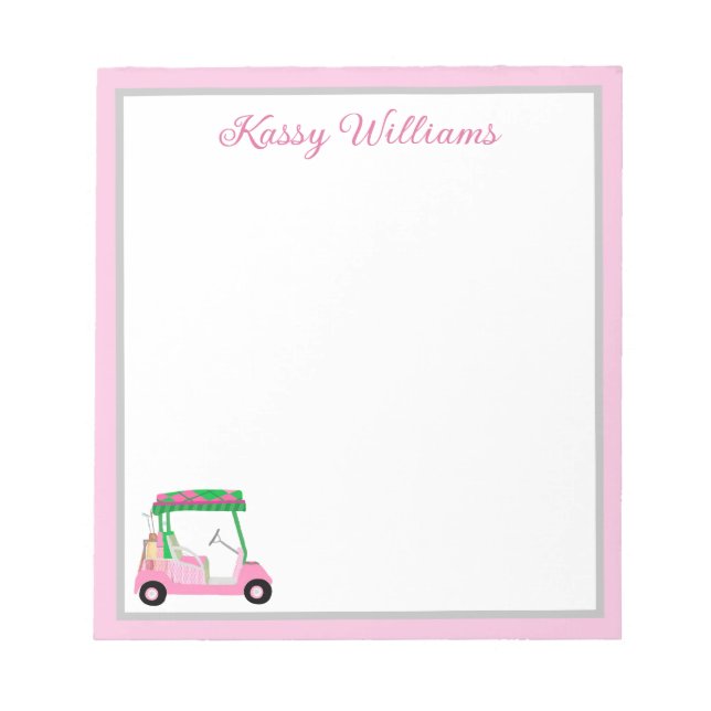 Pink Personalised Golf Cart Name  Notepad (Front)