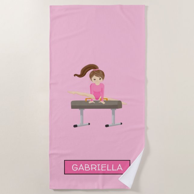 Pink Personalised Gymnastics Beach Towel (Front)