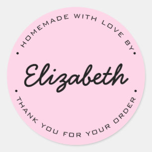 Pink Personalised Homemade with Love Thank you Classic Round Sticker