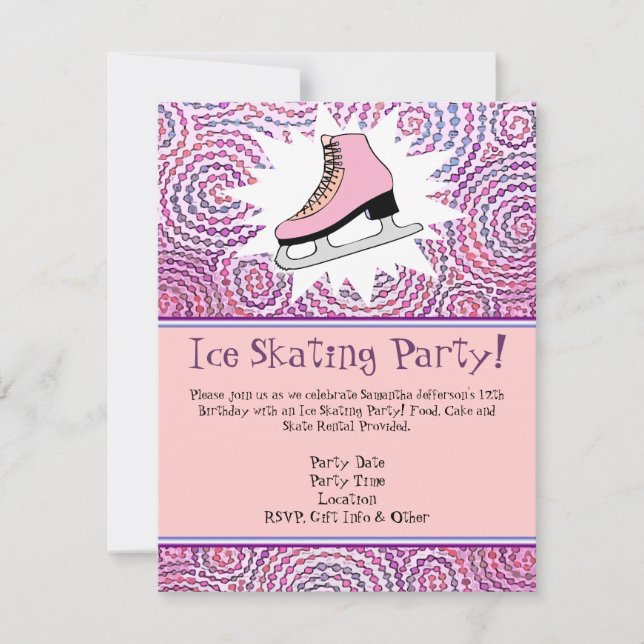 Pink Personalised Ice Skating Party Invitation (Front)