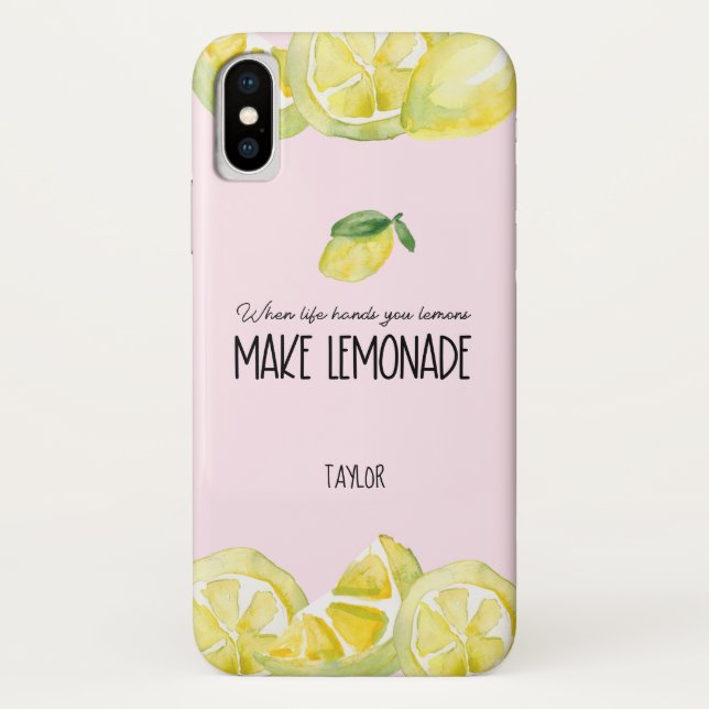 Pink Personalised Lemons watercolor Quote Case-Mate iPhone Case (Back)