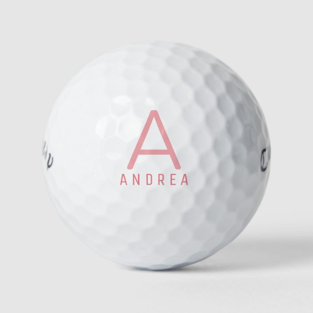 Pink Personalised Modern Monogram Name Golf Balls (Front)
