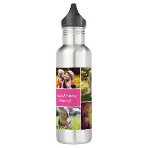Pink Personalised Mum Multiple Photo collage 710 Ml Water Bottle