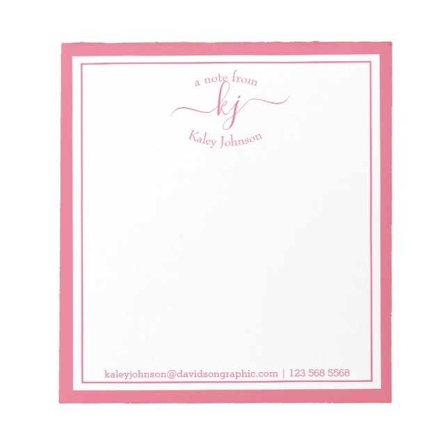 Pink Personalised Name | From The Desk Of Notepad (Front)