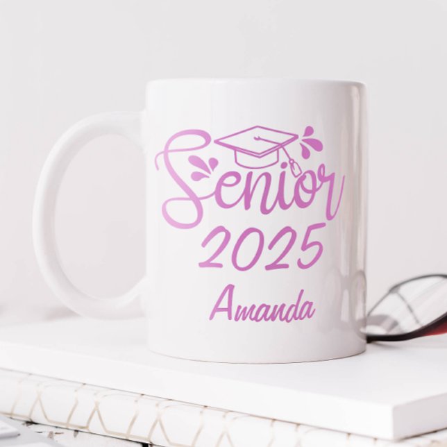 Pink Personalised Name Graduate Coffee Mug (Personalized Senior 2025 Mug)