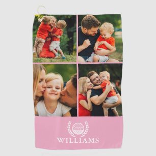 Pink Personalised Name Monogram 4 Photo Golf Towel