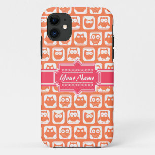 Pink Personalised Name Orange Owls Case-Mate iPhone Case