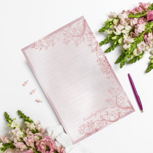 Pink Personalised Ornamental Lined Stationery