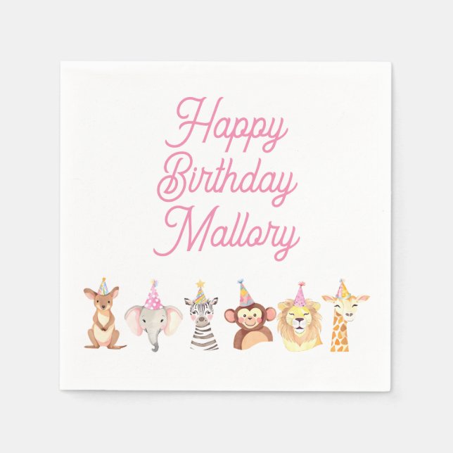 Pink Personalised Party Animal Birthday Napkins (Front)